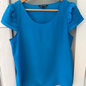 Express Women's Vibrant Blue Blouse with Ruffle Sleeves